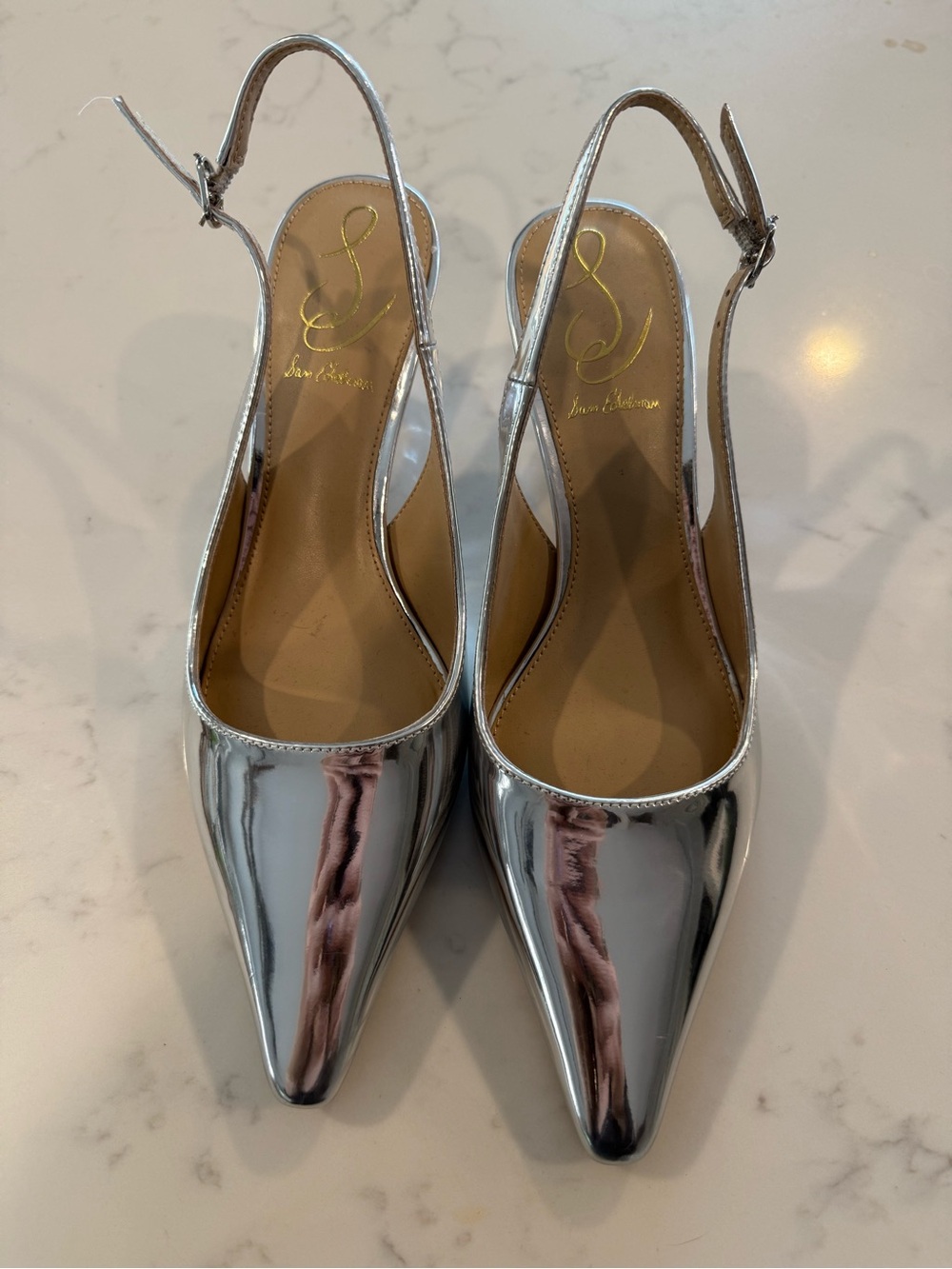 Sam Edelman Metallic Silver Pointed Slingback Pumps